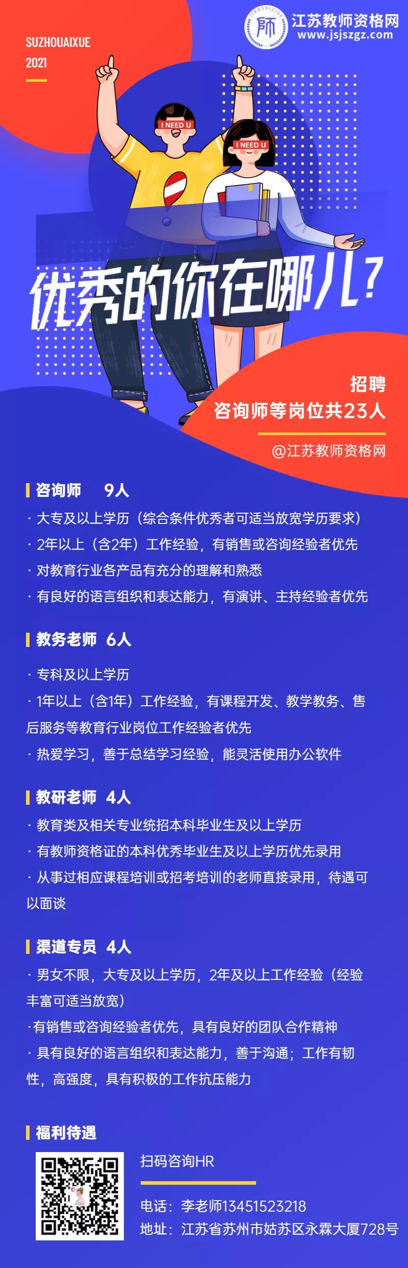 江蘇教師資格網(wǎng)學(xué)習(xí)中心招聘啦！多個崗位招23人！